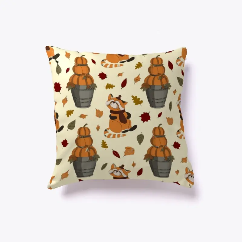 Pillow with raccoon print